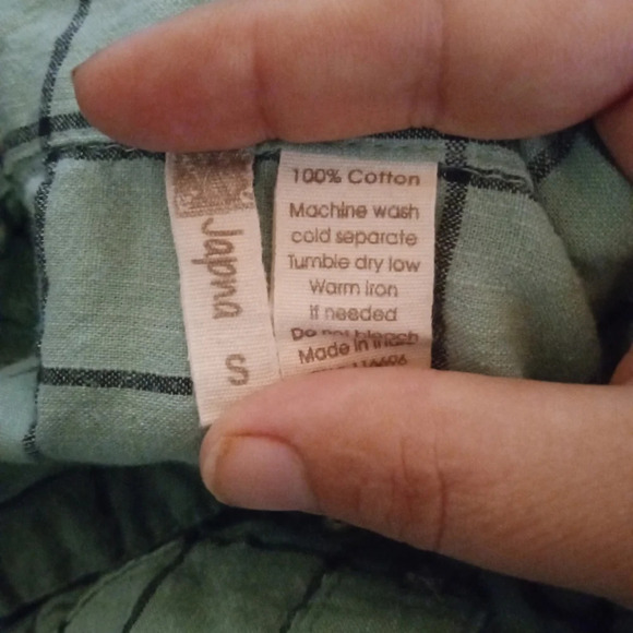 Japna 100% Cotton Sage Green Window Pane Grid Print Dress Size Small - Picture 7 of 7